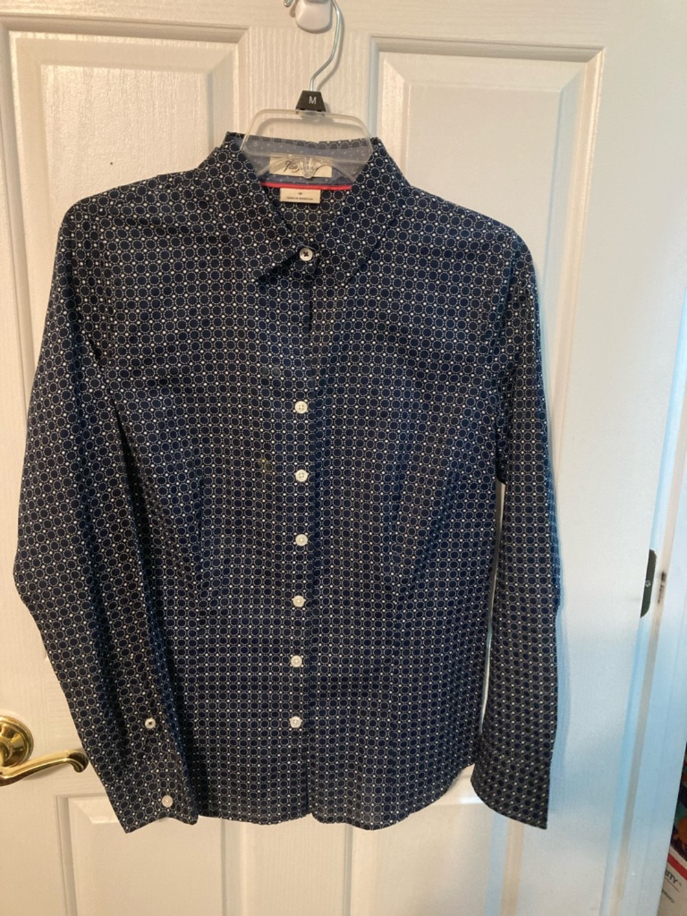 Van Heusen Navy and White Geometric Print Button-Down Shirt